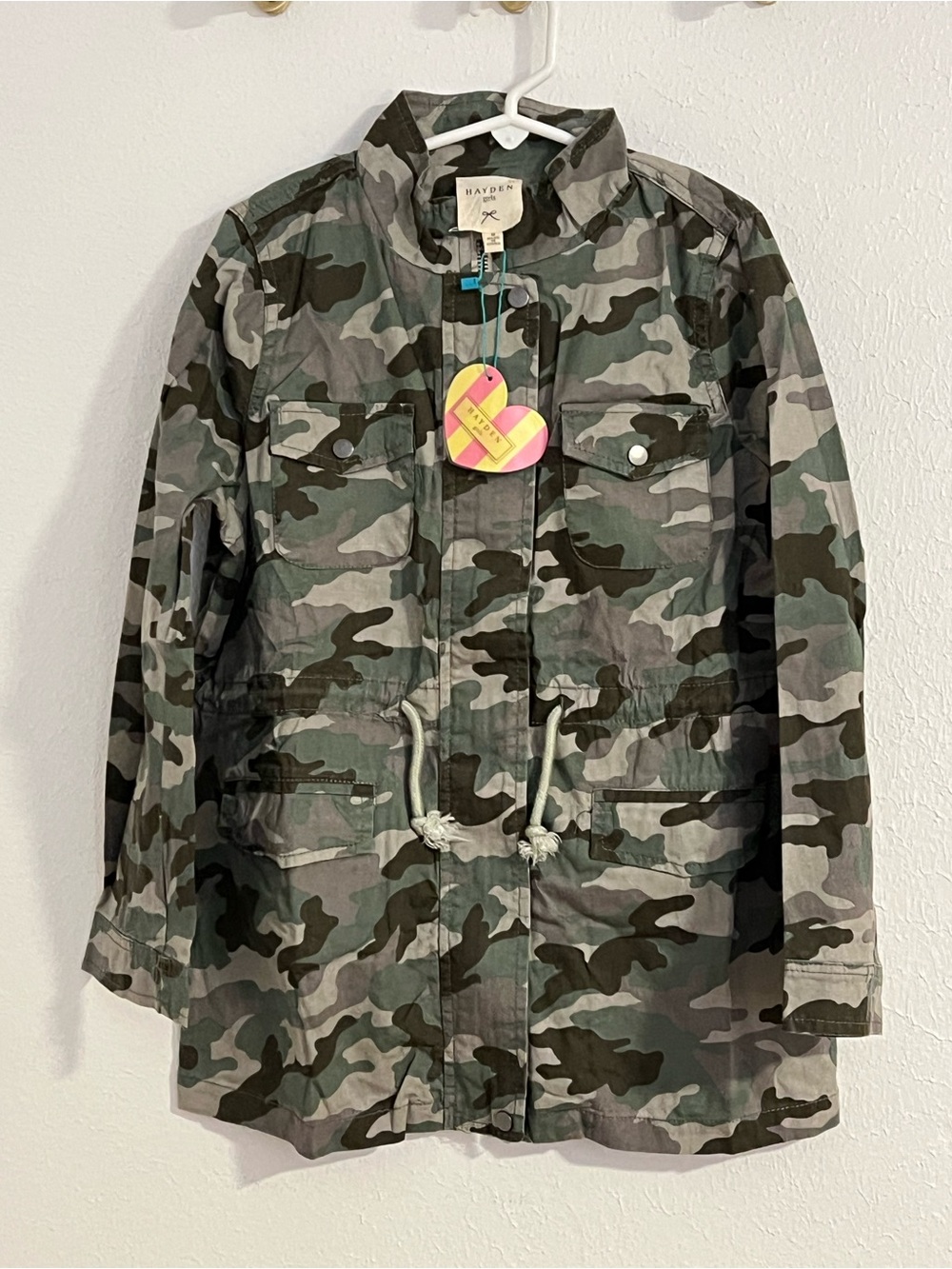 Hayden Girls Camo Drawstring Utility Raincoat - Green